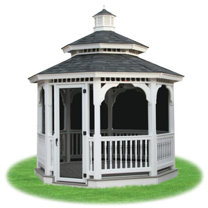 enclosed vinyl double roof octagon gazebo with screens from Pine Creek Structures