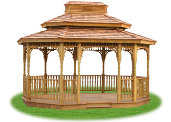 open wood double roof oval gazebo from Pine Creek Structures