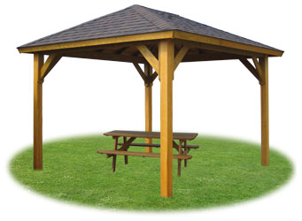Vinyl pavilion with standard posts, no floor, and optional picnic table