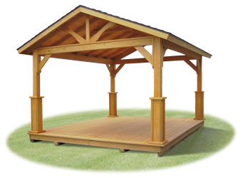 Vinyl pavilion with savannah posts, open gable ends, and floor
