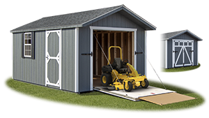 Storage Shed with a Rampage Door from Pine Creek Structures