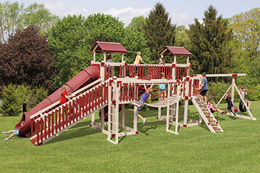 Discovery Depot D48-9 Vinyl Play Set with kids playing, swinging, and climbing