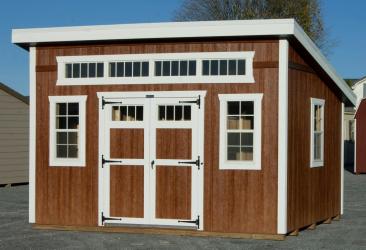 Pecan Polyurethane Color on Lean To Storage Shed with LP Smart Side siding