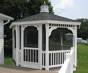 vinyl single roof octagon gazebo with screens from Pine Creek Structures