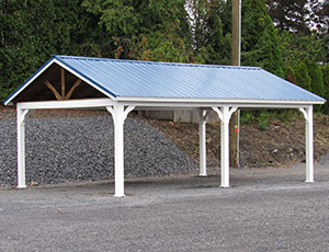 vinyl peak pavilion with metal roof from Pine Creek Structures