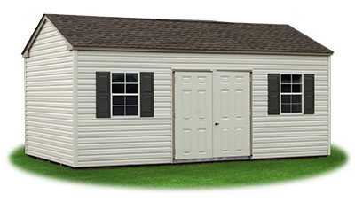 12x20 Vinyl Sided Side Entry Peak Storage Shed available at Pine Creek Structures
