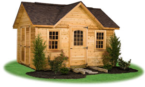deluxe victorian style storage shed with rustic cedar siding