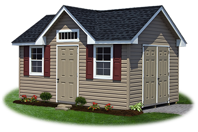 victorian deluxe storage shed with vinyl siding built by Pine Creek Structures