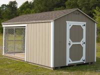 8x14 Double Dog Kennel with two exterior runs and enclosed feed room for weather protection and storage