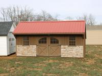 Pine Creek 12x20 Providence Carriage House with Mushroom stained walls and trim, and an Red metal roof