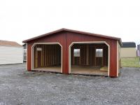 Pine Creek 24x20 Double Car Garage with Redwood Polyurethane walls, Cream trim, Cream shutters, and Charcoal shingles