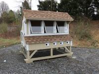 Pine Creek 6x8 Chicken Coop with Beige walls, White trim, and Shakewood shingles