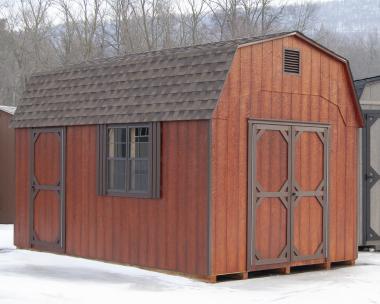 10x16 Custom Dutch Barn Storage Shed with redwood polyurethane on LP Siding