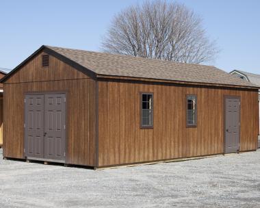 14x28 Peak Style Storage Shed with Fiberglass Doors at Pine Creek Structures