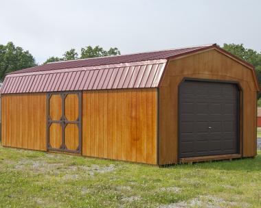14x28 Dutch Garage with Rustic Cedar Siding and Red Metal roofing