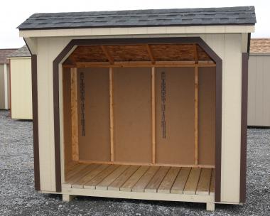 Pine Creek 4x8 Wood Shed with Beige walls, Dark Brown trim and Charcoal shingles